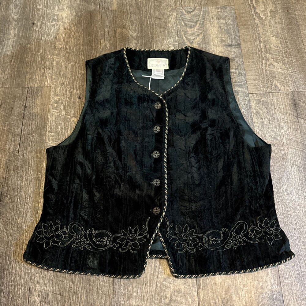 Vintage Susan Bristol Velvet Vest Green Dark Academia Sz 12P